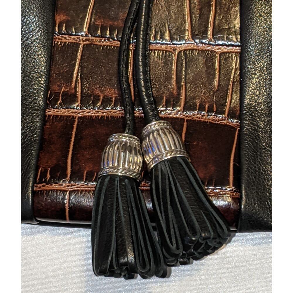 Brighton Croc Embossed Leather Hobo Shoulder Bag Handbag Black/Brown EUC 8x12x3 - Picture 4 of 12